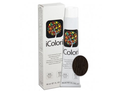 iCOLORI  plaukų dažai su argininu, aliejų kompleksu, sumažintu amoniako kiekiu profesionaliam naudojimui (90 ml) Nr. 4.23 CASTANO TABACCO